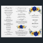 Royal Blue Sunflower Wedding Tri-fold Program card<br><div class="desc">Elegant and modern rustic country wedding tri fold program card features bright yellow sunflower, Royal blue peonies , baby’s breath, gypsophila floral frame / wreath with eucalyptus leaves. Please find more matching designs and variations from my "blissweddingpaperie" store. And feel free to contact me for further customisation or matching items....</div>