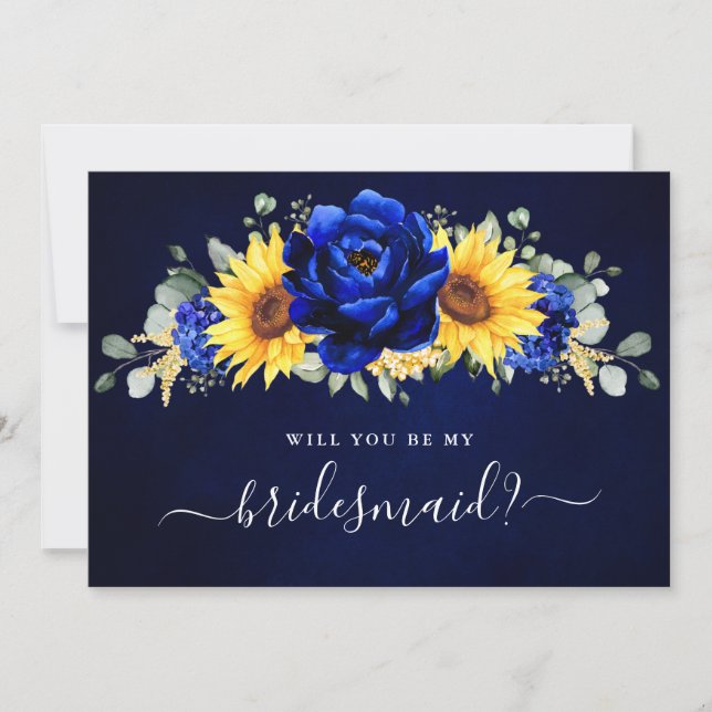 Royal Blue Sunflower Will you be my Bridesmaid Inv Invitation (Front)