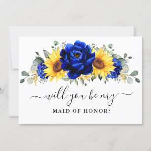 Royal Blue Sunflower Will you be my Maid of Honour Invitation