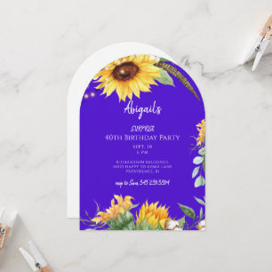 Royal Blue Sunflowers Surprise Birthday Party Invitation