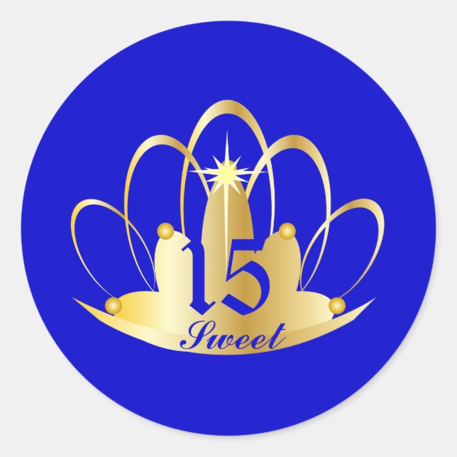 Royal Blue Sweet 15 Tiara Sticker-Customise Classic Round Sticker (Front)