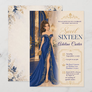 Royal Blue Sweet 16 Ballroom Party Invitation