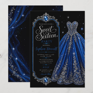 Royal Blue Sweet 16 Birthday Dress Invitation