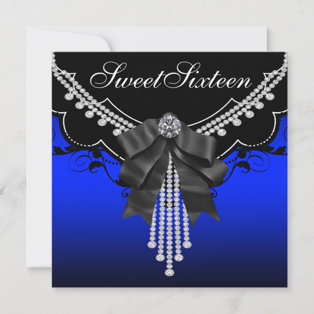 Royal Blue Sweet Sixteen Birthday Party Invitation (Front)