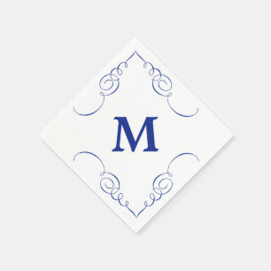 Royal Blue Swirl Border Monogram All Occasion Napkin