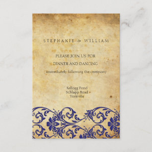 Royal Blue Swirl Wedding Reception Card