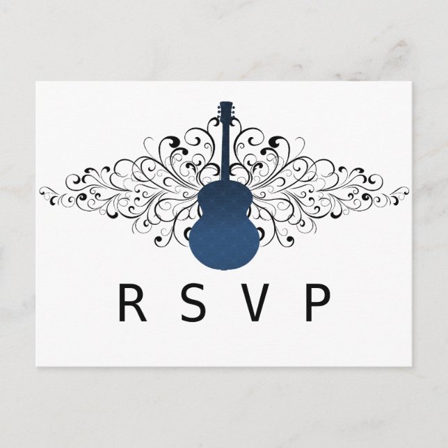 Royal Blue Swirls Guitar RSVP Postcard (Front)