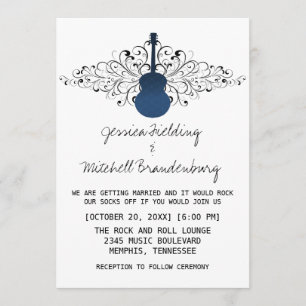 Royal Blue Swirls Guitar Wedding Invitation