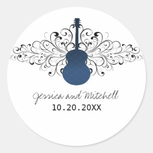Royal Blue Swirls Guitar Wedding Stickers