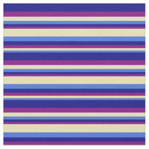 Royal Blue, Tan, Purple, and Blue Stripes Pattern Fabric