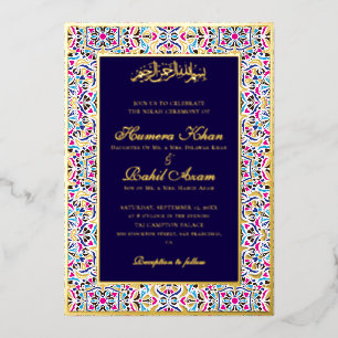 Royal Blue Teal Ivory Floral Motif Muslim Wedding