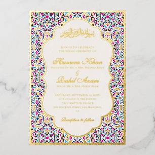 Royal Blue Teal Ivory Floral Motif Muslim Wedding