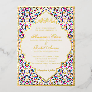 Royal Blue Teal Ivory Floral Motif Muslim Wedding