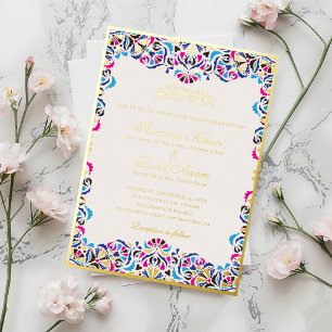 Royal Blue Teal Ivory Floral Motif Muslim Wedding