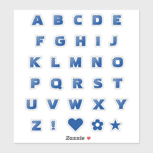 Royal Blue Text Capital Letters Alphabet Heart (Sheet)
