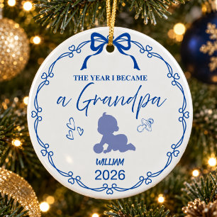 Royal Blue The Year I Became A Grandpa Custom Name Ceramic Tree Decoration