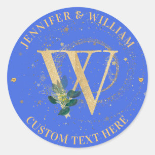 Royal Blue Topography Monogram Gold W Wedding Classic Round Sticker