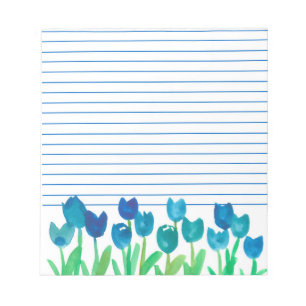 Royal Blue Tulip Garden Watercolor Flowers Lined Notepad