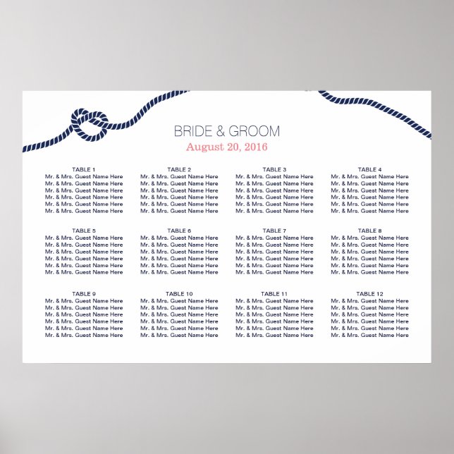 Royal Blue Tying the Knot Wedding Seating Chart (Front)