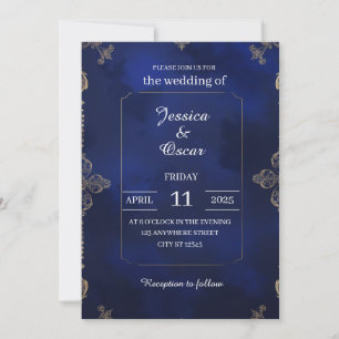 Royal Blue Velvet Background with Gold Filigree Invitation