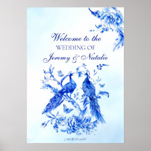 Royal blue victorian peacock watercolor wedding poster