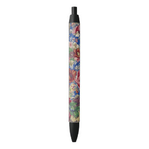 Royal Blue Victorian Rose Ornamental Pattern Black Ink Pen