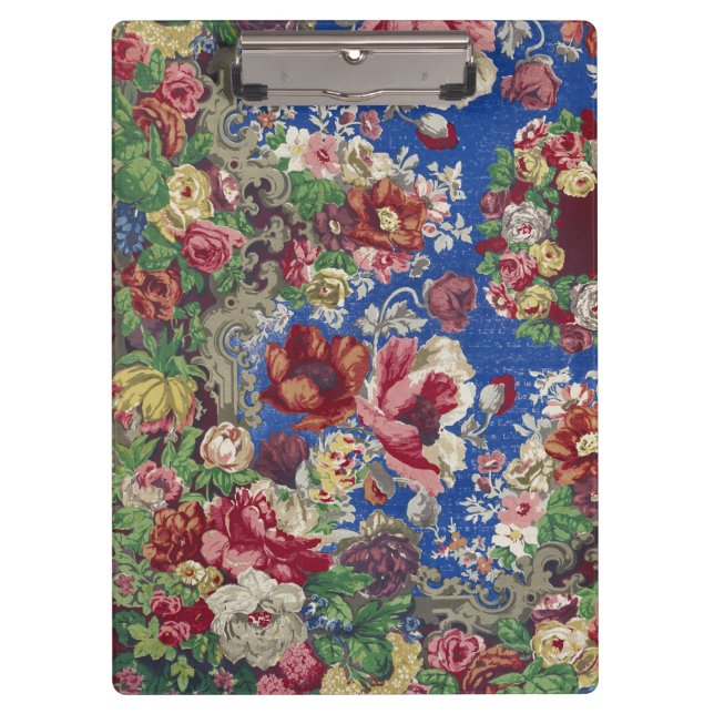 Royal Blue Victorian Rose Ornamental Pattern Clipboard (Front)
