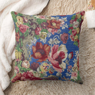 Royal Blue Victorian Rose Ornamental Pattern Cushion