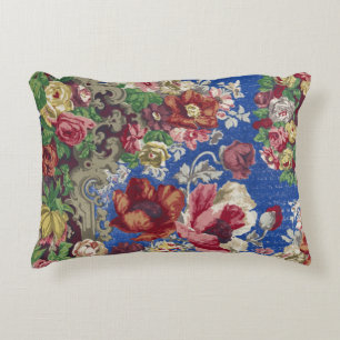 Royal Blue Victorian Rose Ornamental Pattern Decorative Cushion