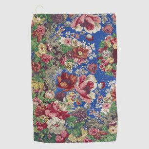 Royal Blue Victorian Rose Ornamental Pattern Golf Towel
