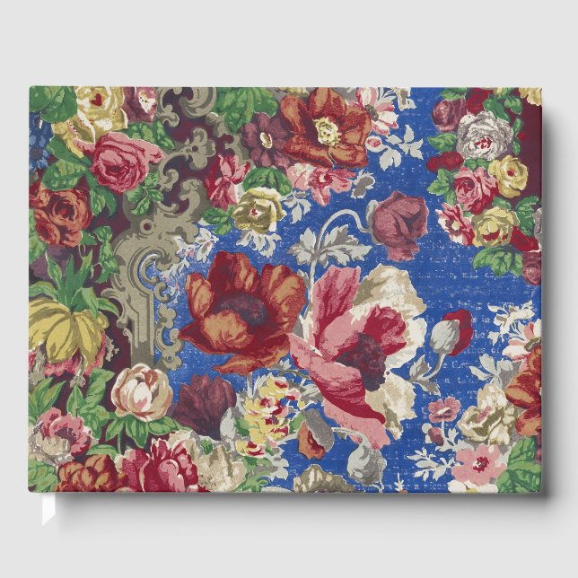 Royal Blue Victorian Rose Ornamental Pattern Guest Book (Front)