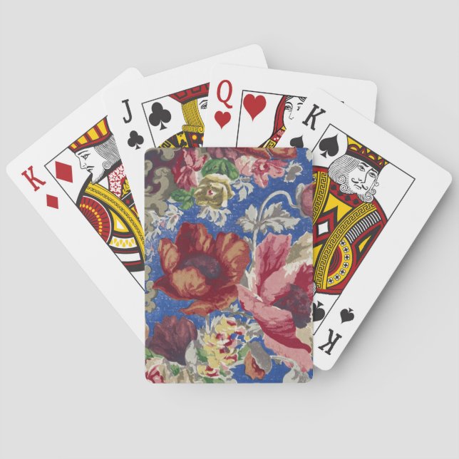Royal Blue Victorian Rose Ornamental Pattern Playing Cards (Back)
