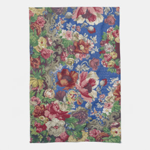 Royal Blue Victorian Rose Ornamental Pattern Tea Towel