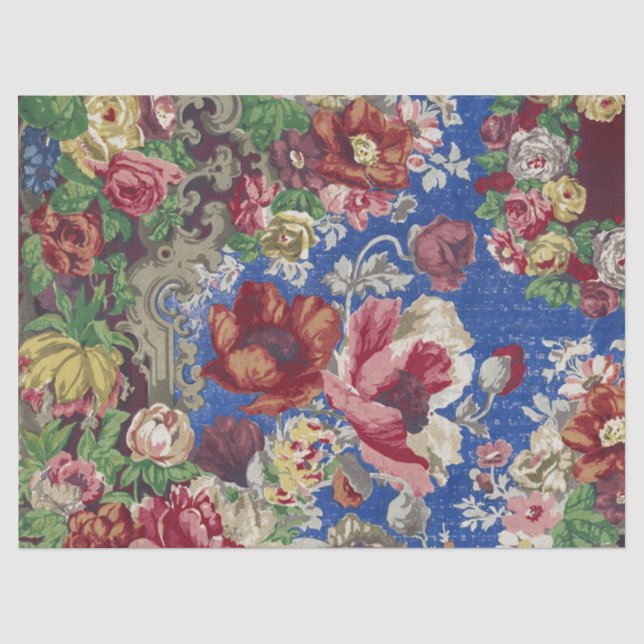 Royal Blue Victorian Rose Ornamental Pattern Tissue Paper (Front)