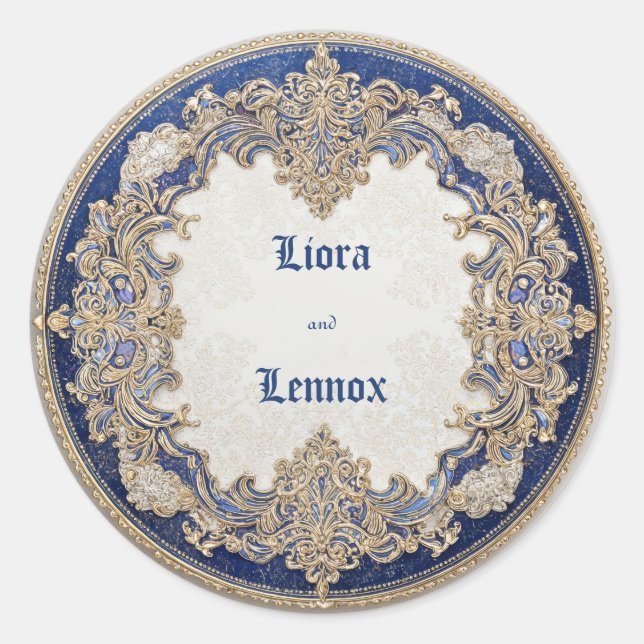 Royal Blue Victorian Wedding Sticker (Front)
