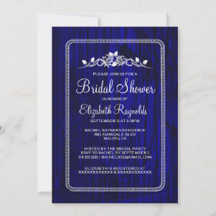 Royal Blue Vintage Barn Wood Bridal Shower Invites