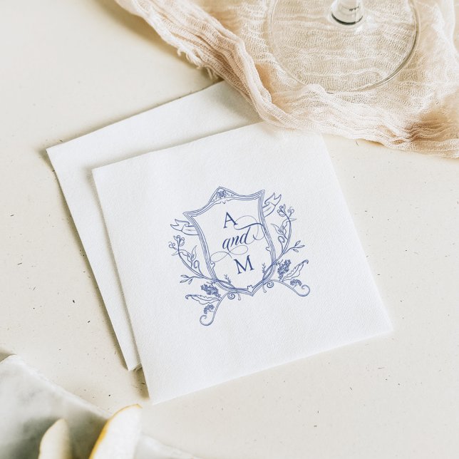 Royal Blue Vintage Crest Wedding Thank You Napkin (Creator Uploaded)