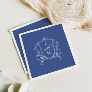 Royal Blue Vintage Crest Wedding Thank You Napkin