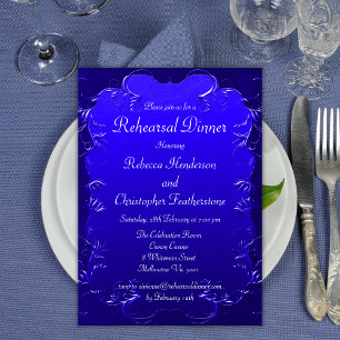 Royal Blue Vintage Elegance Wedding Rehearsal  Invitation