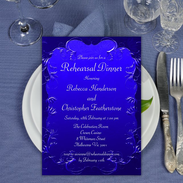 Royal Blue Vintage Elegance Wedding Rehearsal  Invitation (Creator Uploaded)