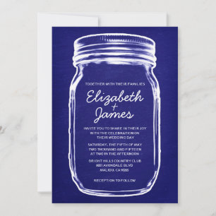 Royal Blue Vintage Mason Jar Wedding Invitations