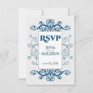 Royal Blue Vintage Swirls RSVP Card