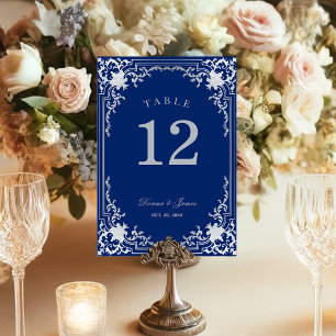 Royal Blue Vintage Wedding Elegant Antique Ornate Table Number