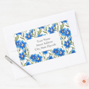 Royal Blue Watercolor Floral Stem Pattern Labels