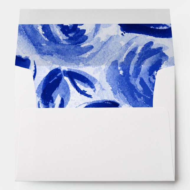 Royal Blue Watercolor Floral Wedding Envelopes (Back (Bottom))