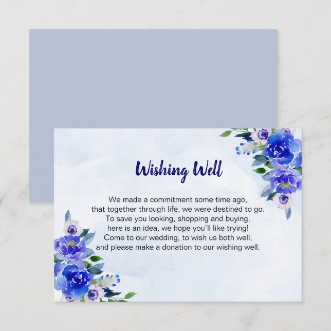 Royal Blue Watercolor Floral Wedding Gift Guide Invitation (Front/Back)