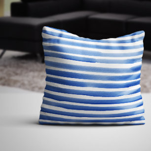 Royal Blue Watercolor Stripes Cushion