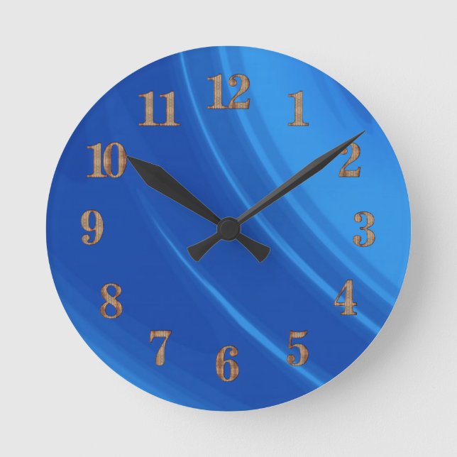 Royal Blue Waves Round Clock (Front)