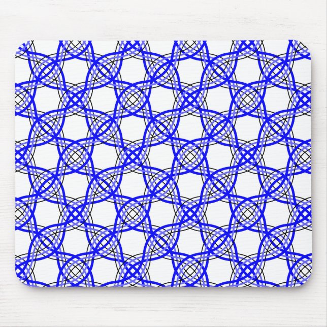royal blue wavy lines geometric mesh mouse mat (Front)