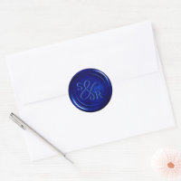 Royal Blue wax seal sticker with initials 